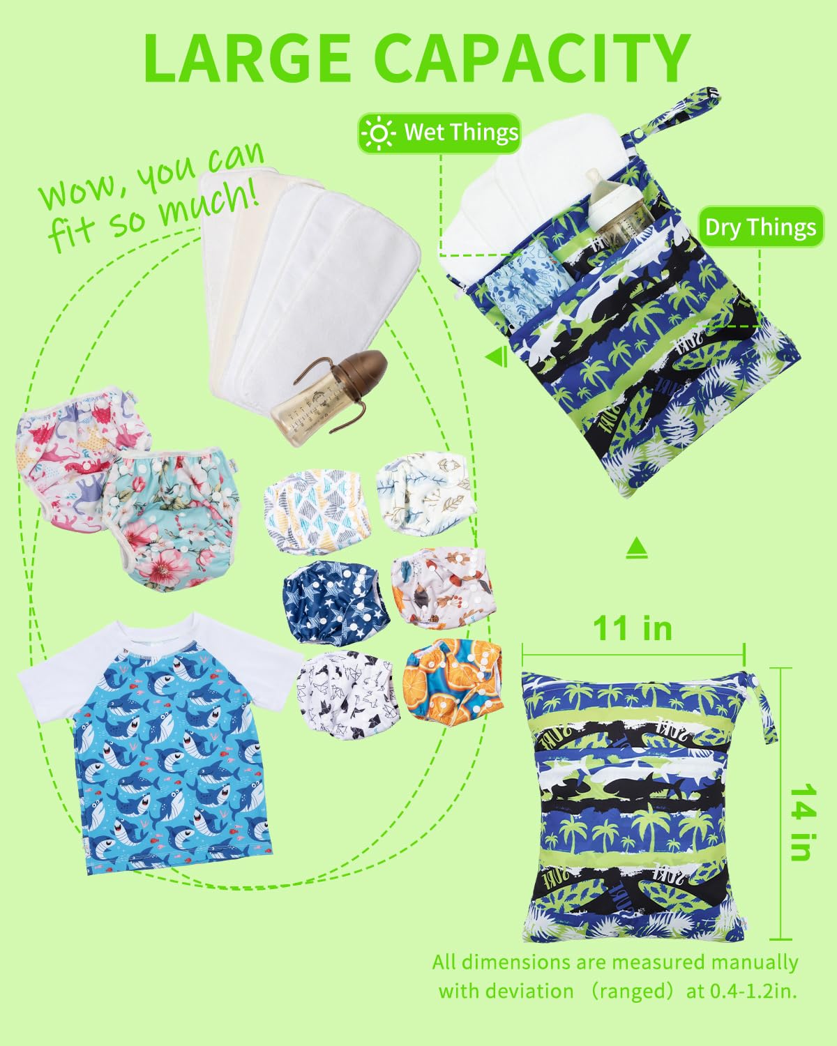 Wet Dry Bags 3 Pack, Waterproof Reusable Travel Bags for Swimsuits, Baby Cloth Diapers, Beach, Pool, Gym Bag & Wet Clothes with 2 Pockets L-BWG - Colors B