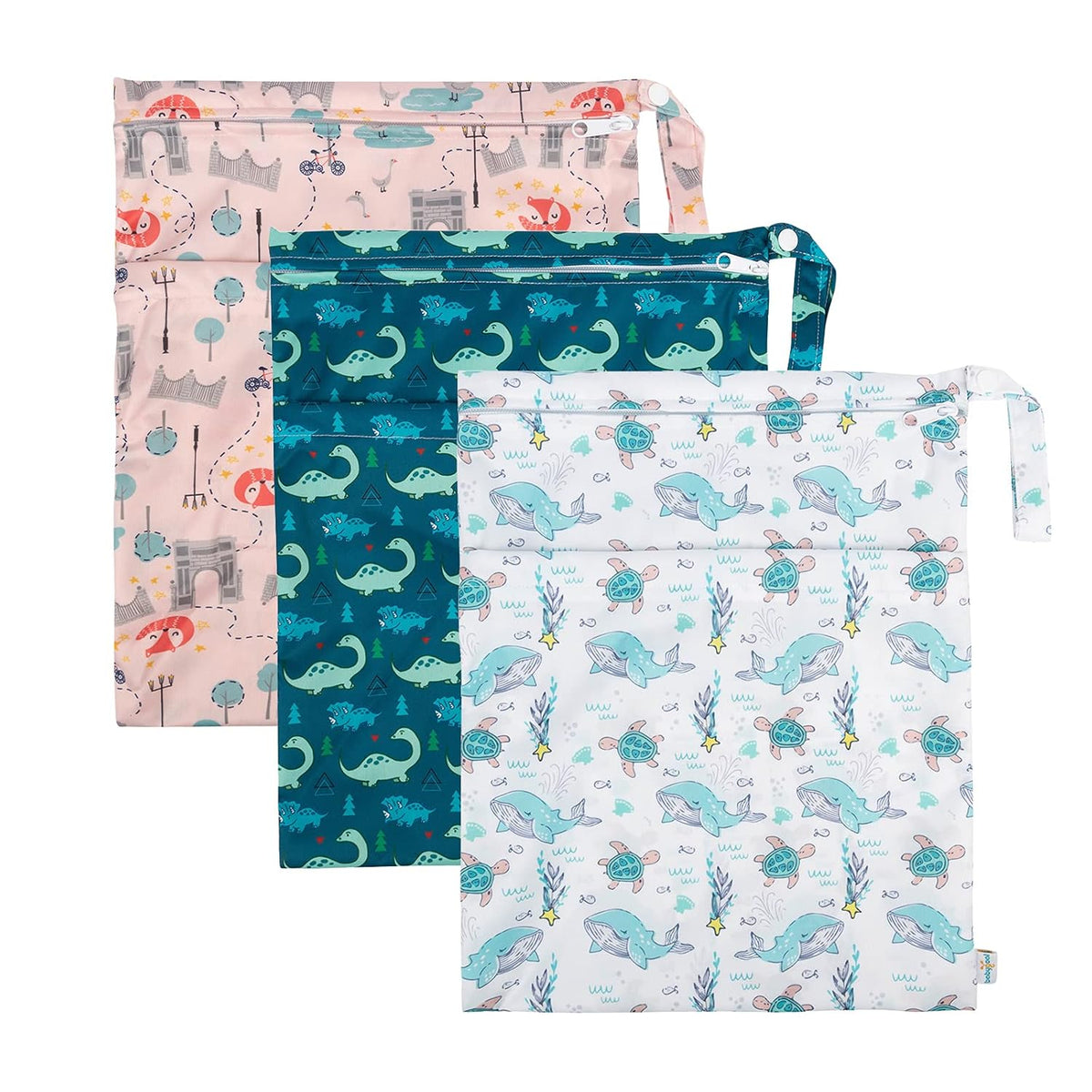 Wet Dry Bags 3 Pack, Waterproof Reusable Travel Bags for Swimsuits, Baby Cloth Diapers, Beach, Pool, Gym Bag & Wet Clothes with 2 Pockets L-BWG - Colors B