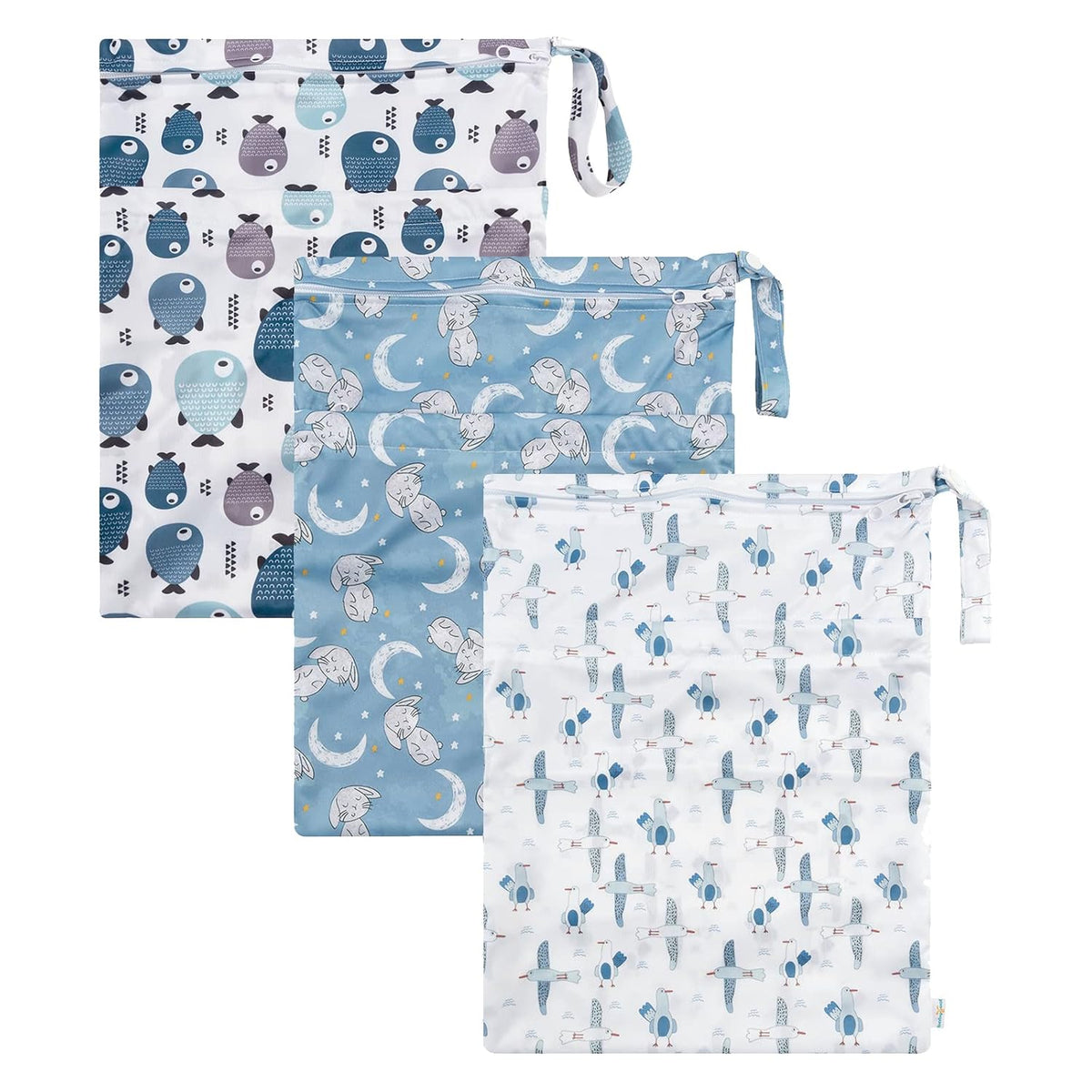 Wet Dry Bags 3 Pack, Waterproof Reusable Travel Bags for Swimsuits, Baby Cloth Diapers, Beach, Pool, Gym Bag & Wet Clothes with 2 Pockets L-BWG - Colors B