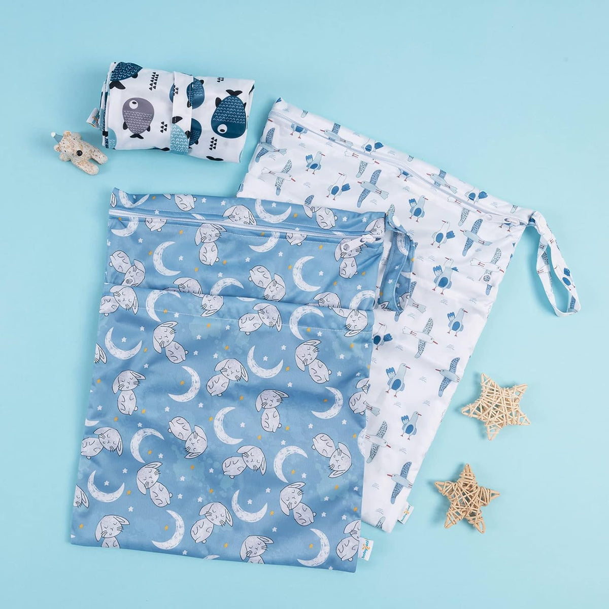 Wet Dry Bags 3 Pack, Waterproof Reusable Travel Bags for Swimsuits, Baby Cloth Diapers, Beach, Pool, Gym Bag & Wet Clothes with 2 Pockets L-BWG - Colors B