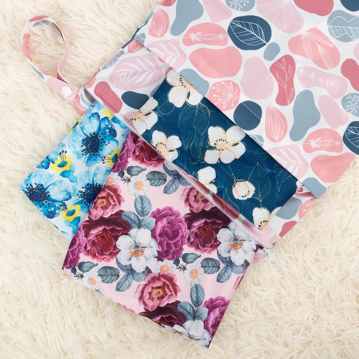 Wet Dry Bags 3 Pack, Waterproof Reusable Travel Bags for Swimsuits, Baby Cloth Diapers, Beach, Pool, Gym Bag & Wet Clothes with 2 Pockets L-BWG - Colors B