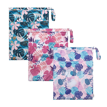 Wet Dry Bags 3 Pack, Waterproof Reusable Travel Bags for Swimsuits, Baby Cloth Diapers, Beach, Pool, Gym Bag & Wet Clothes with 2 Pockets L-BWG - Colors B