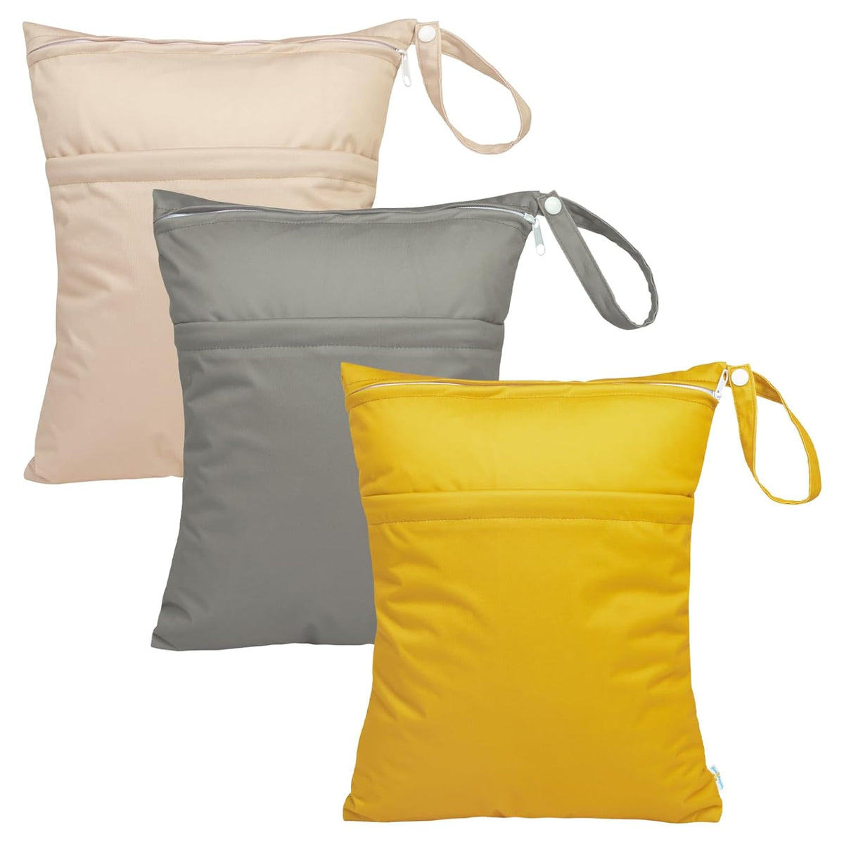 Wet Dry Bags 3 Pack, Waterproof Reusable Travel Bags for Swimsuits, Baby Cloth Diapers, Beach, Pool, Gym Bag & Wet Clothes with 2 Pockets L-BWG - Colors B