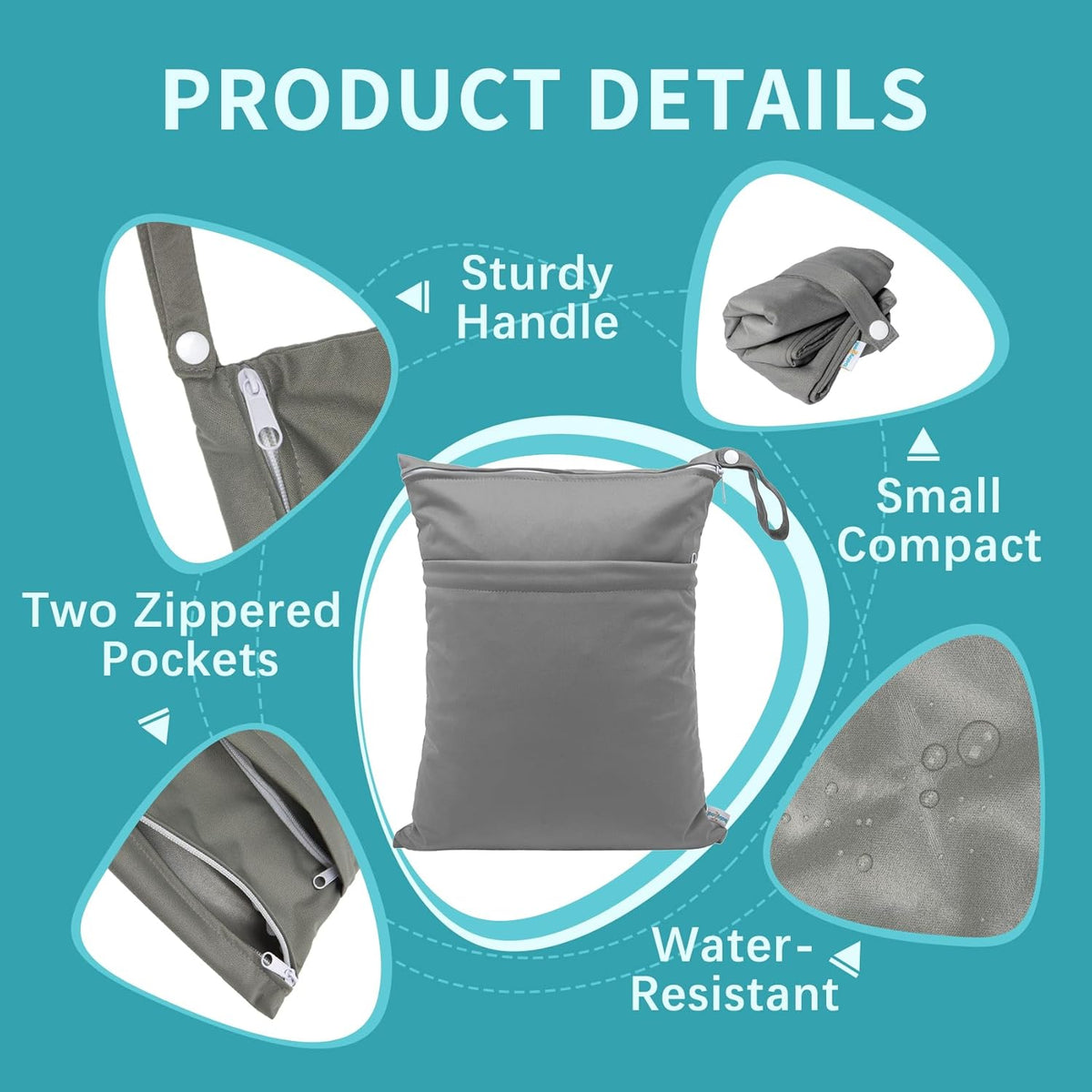 Wet Dry Bags 3 Pack, Waterproof Reusable Travel Bags for Swimsuits, Baby Cloth Diapers, Beach, Pool, Gym Bag & Wet Clothes with 2 Pockets L-BWG - Colors B