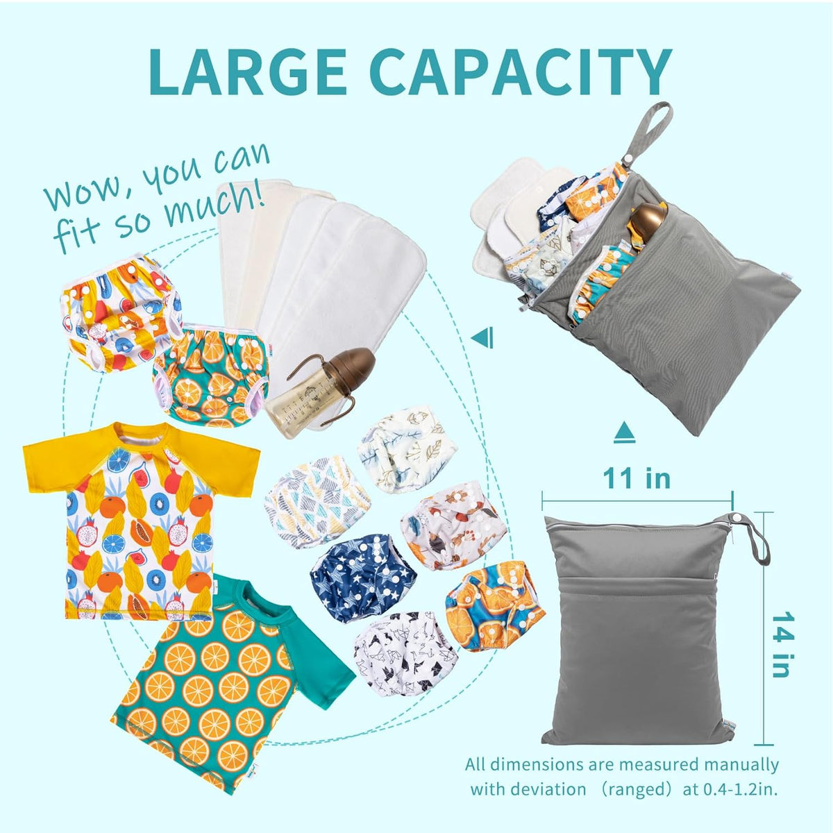 Wet Dry Bags 3 Pack, Waterproof Reusable Travel Bags for Swimsuits, Baby Cloth Diapers, Beach, Pool, Gym Bag & Wet Clothes with 2 Pockets L-BWG - Colors B