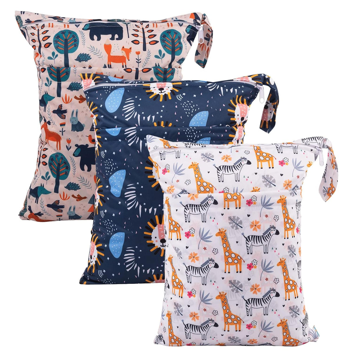 Wet Dry Bags 3 Pack, Waterproof Reusable Travel Bags for Swimsuits, Baby Cloth Diapers, Beach, Pool, Gym Bag & Wet Clothes with 2 Pockets L-BWG - Colors B