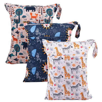 Wet Dry Bags 3 Pack, Waterproof Reusable Travel Bags for Swimsuits, Baby Cloth Diapers, Beach, Pool, Gym Bag & Wet Clothes with 2 Pockets L-BWG - Colors B