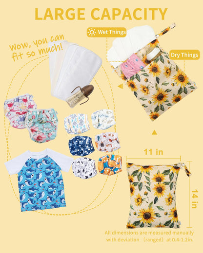 Wet Dry Bags 3 Pack, Waterproof Reusable Travel Bags for Swimsuits, Baby Cloth Diapers, Beach, Pool, Gym Bag & Wet Clothes with 2 Pockets L-BWG - Colors B