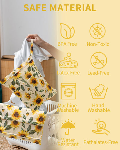 Wet Dry Bags 3 Pack, Waterproof Reusable Travel Bags for Swimsuits, Baby Cloth Diapers, Beach, Pool, Gym Bag & Wet Clothes with 2 Pockets L-BWG - Colors B