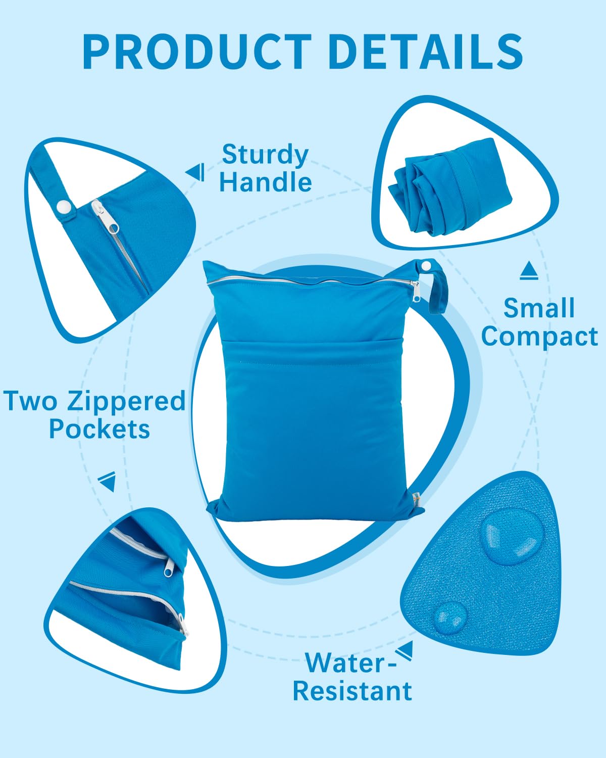 Wet Dry Bags 3 Pack, Waterproof Reusable Travel Bags for Swimsuits, Baby Cloth Diapers, Beach, Pool, Gym Bag & Wet Clothes with 2 Pockets L-BWG - Colors B