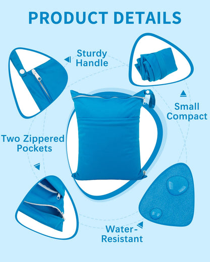 Wet Dry Bags 3 Pack, Waterproof Reusable Travel Bags for Swimsuits, Baby Cloth Diapers, Beach, Pool, Gym Bag & Wet Clothes with 2 Pockets L-BWG - Colors B