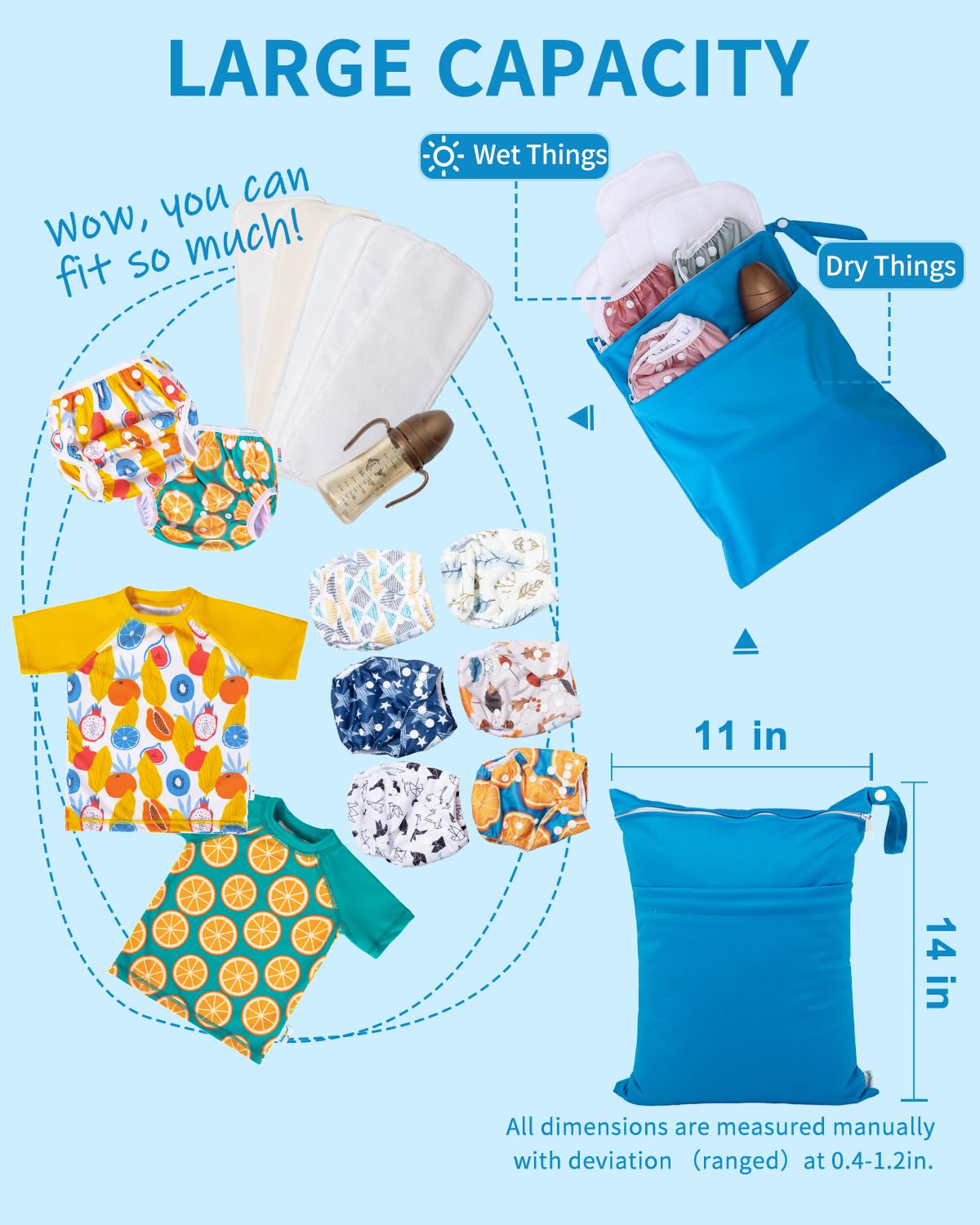 Wet Dry Bags 3 Pack, Waterproof Reusable Travel Bags for Swimsuits, Baby Cloth Diapers, Beach, Pool, Gym Bag & Wet Clothes with 2 Pockets L-BWG - Colors B