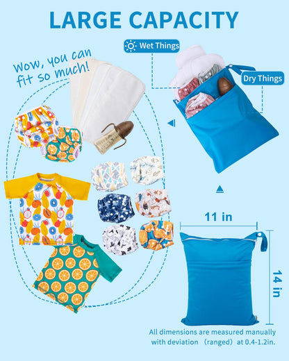 Wet Dry Bags 3 Pack, Waterproof Reusable Travel Bags for Swimsuits, Baby Cloth Diapers, Beach, Pool, Gym Bag & Wet Clothes with 2 Pockets L-BWG - Colors B