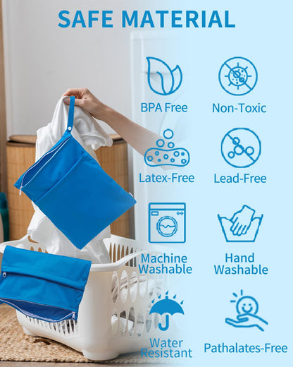 Wet Dry Bags 3 Pack, Waterproof Reusable Travel Bags for Swimsuits, Baby Cloth Diapers, Beach, Pool, Gym Bag & Wet Clothes with 2 Pockets L-BWG - Colors B