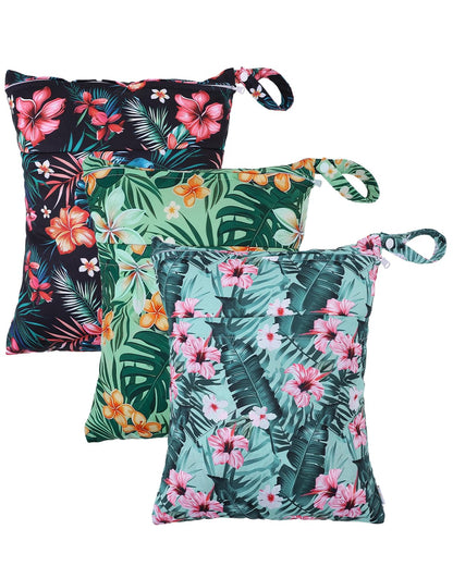 Wet Dry Bags 3 Pack, Waterproof Reusable Travel Bags for Swimsuits, Baby Cloth Diapers, Beach, Pool, Gym Bag & Wet Clothes with 2 Pockets L-BWG - Colors B