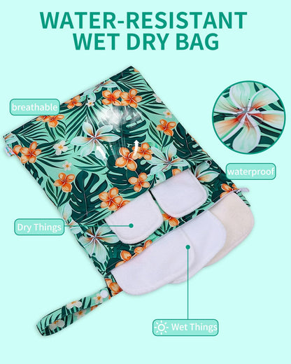 Wet Dry Bags 3 Pack, Waterproof Reusable Travel Bags for Swimsuits, Baby Cloth Diapers, Beach, Pool, Gym Bag & Wet Clothes with 2 Pockets L-BWG - Colors B