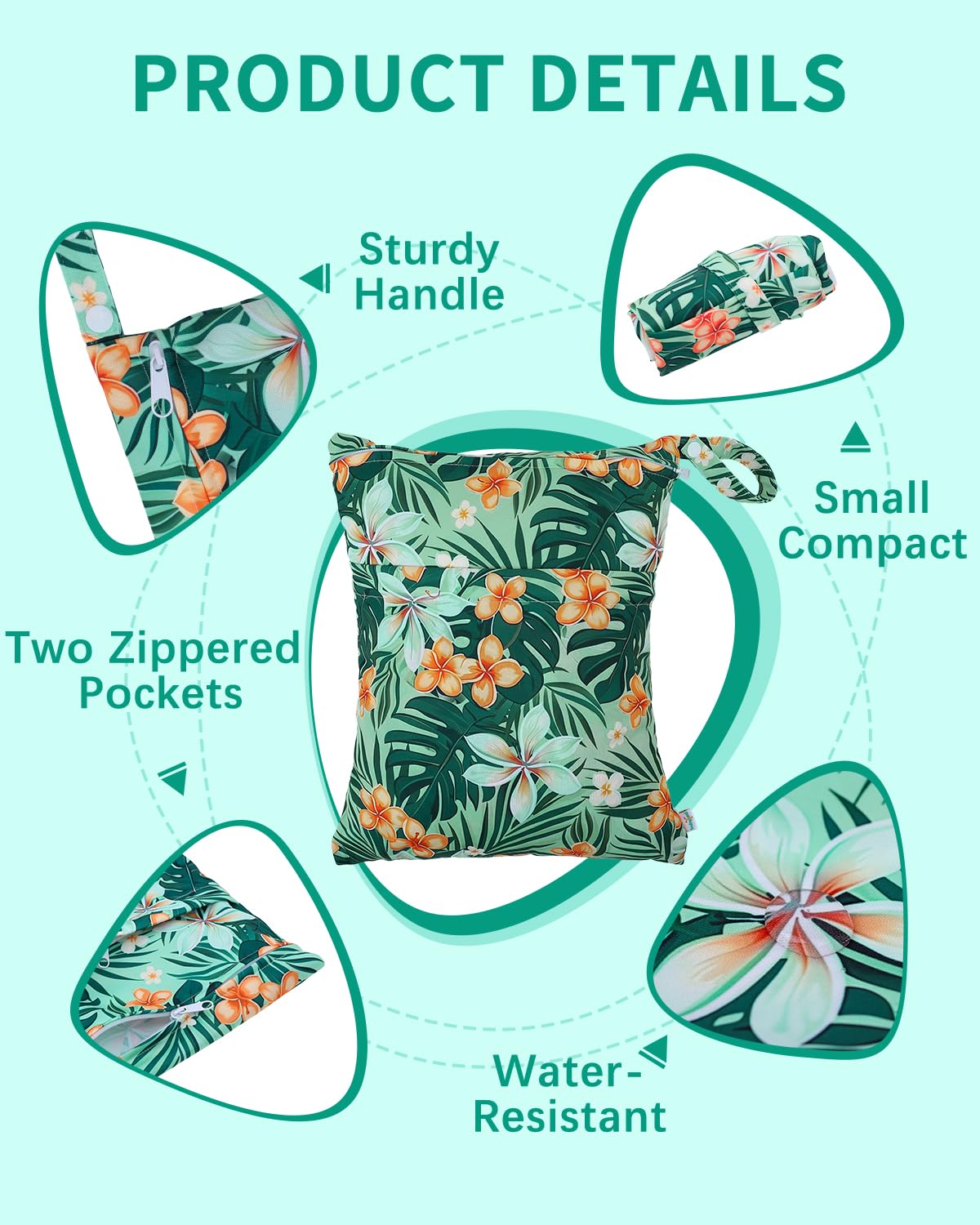 Wet Dry Bags 3 Pack, Waterproof Reusable Travel Bags for Swimsuits, Baby Cloth Diapers, Beach, Pool, Gym Bag & Wet Clothes with 2 Pockets L-BWG - Colors B
