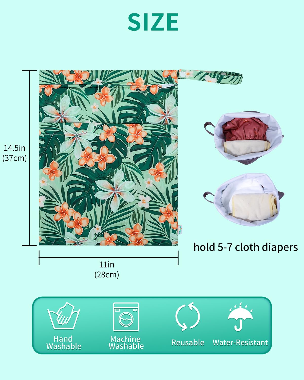 Wet Dry Bags 3 Pack, Waterproof Reusable Travel Bags for Swimsuits, Baby Cloth Diapers, Beach, Pool, Gym Bag & Wet Clothes with 2 Pockets L-BWG - Colors B