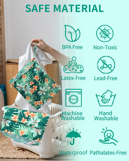 Wet Dry Bags 3 Pack, Waterproof Reusable Travel Bags for Swimsuits, Baby Cloth Diapers, Beach, Pool, Gym Bag & Wet Clothes with 2 Pockets L-BWG - Colors B