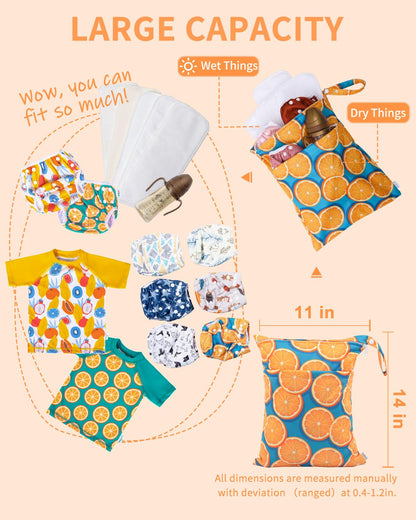 Wet Dry Bags 3 Pack, Waterproof Reusable Travel Bags for Swimsuits, Baby Cloth Diapers, Beach, Pool, Gym Bag & Wet Clothes with 2 Pockets L-BWG - Colors B