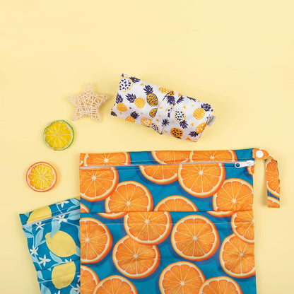 Wet Dry Bags 3 Pack, Waterproof Reusable Travel Bags for Swimsuits, Baby Cloth Diapers, Beach, Pool, Gym Bag & Wet Clothes with 2 Pockets L-BWG - Colors B