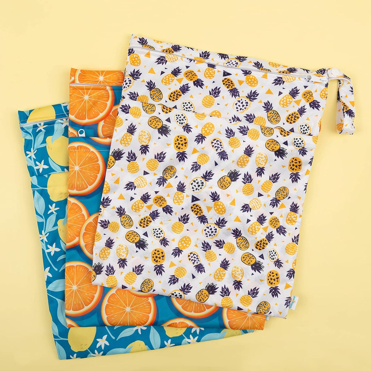 Wet Dry Bags 3 Pack, Waterproof Reusable Travel Bags for Swimsuits, Baby Cloth Diapers, Beach, Pool, Gym Bag & Wet Clothes with 2 Pockets L-BWG - Colors B