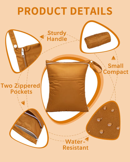 Wet Dry Bags 3 Pack, Waterproof Reusable Travel Bags for Swimsuits, Baby Cloth Diapers, Beach, Pool, Gym Bag & Wet Clothes with 2 Pockets L-BWG - Colors B