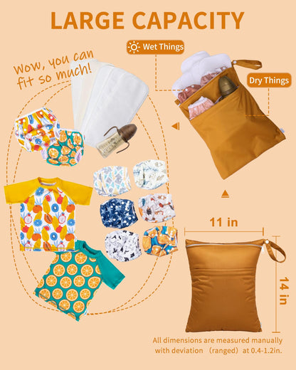 Wet Dry Bags 3 Pack, Waterproof Reusable Travel Bags for Swimsuits, Baby Cloth Diapers, Beach, Pool, Gym Bag & Wet Clothes with 2 Pockets L-BWG - Colors B
