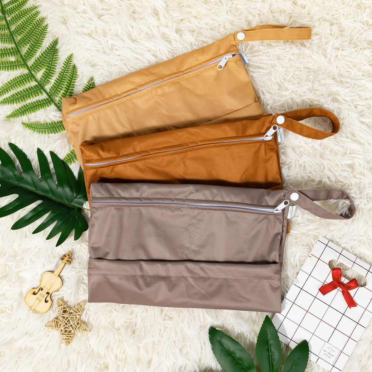 Wet Dry Bags 3 Pack, Waterproof Reusable Travel Bags for Swimsuits, Baby Cloth Diapers, Beach, Pool, Gym Bag & Wet Clothes with 2 Pockets L-BWG - Colors B