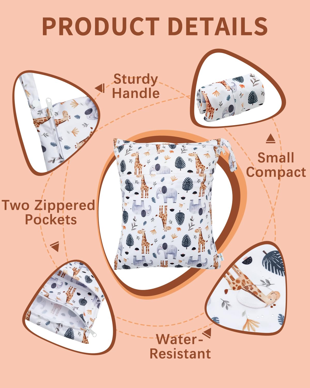 Wet Dry Bags 3 Pack, Waterproof Reusable Travel Bags for Swimsuits, Baby Cloth Diapers, Beach, Pool, Gym Bag & Wet Clothes with 2 Pockets L-BWG - Colors B