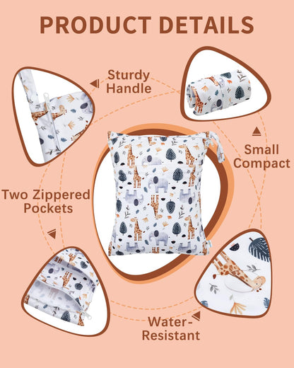 Wet Dry Bags 3 Pack, Waterproof Reusable Travel Bags for Swimsuits, Baby Cloth Diapers, Beach, Pool, Gym Bag & Wet Clothes with 2 Pockets L-BWG - Colors B