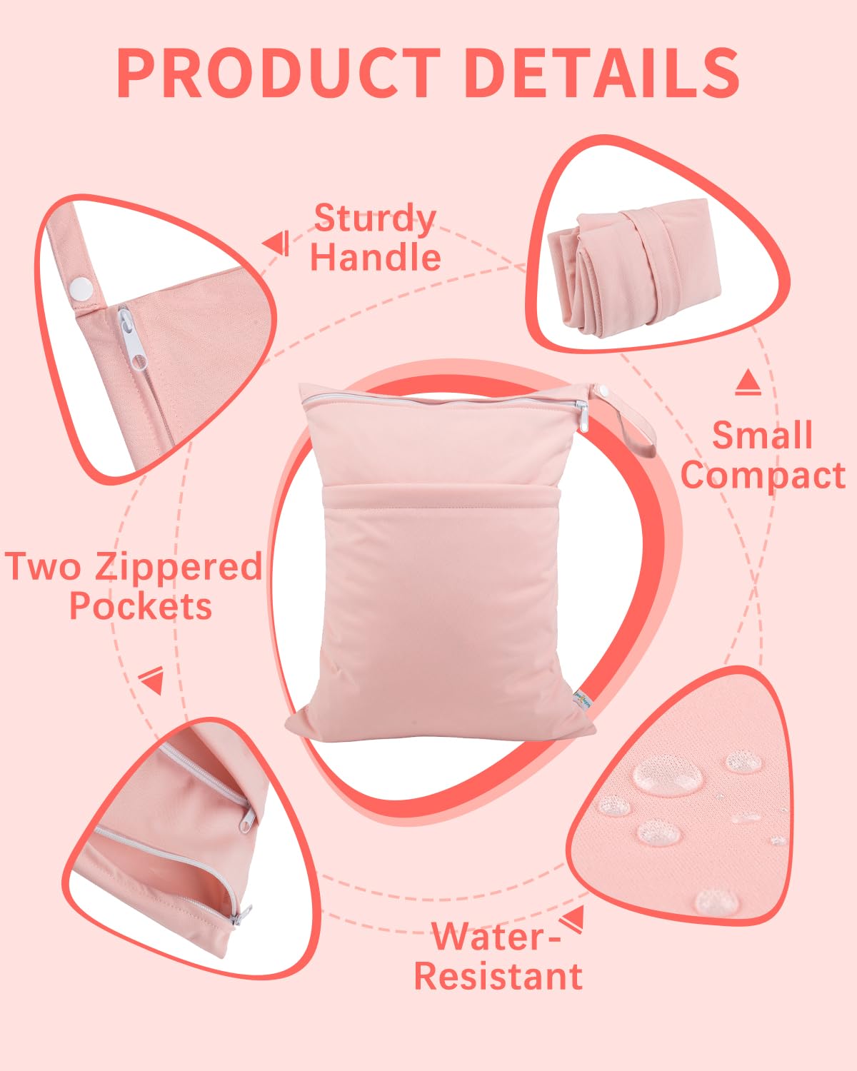 Wet Dry Bags 3 Pack, Waterproof Reusable Travel Bags for Swimsuits, Baby Cloth Diapers, Beach, Pool, Gym Bag & Wet Clothes with 2 Pockets L-BWG - Colors B