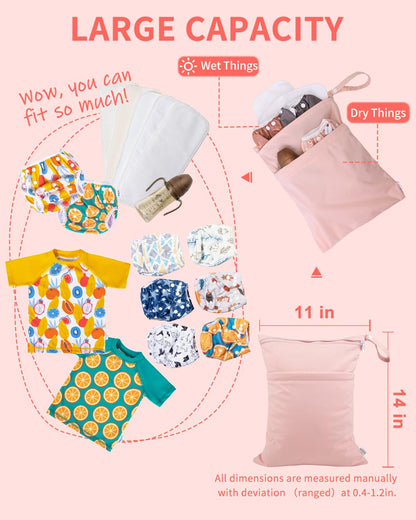 Wet Dry Bags 3 Pack, Waterproof Reusable Travel Bags for Swimsuits, Baby Cloth Diapers, Beach, Pool, Gym Bag & Wet Clothes with 2 Pockets L-BWG - Colors B