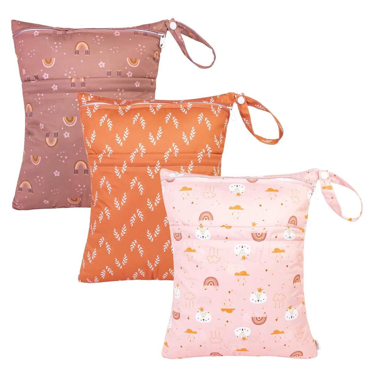 Wet Dry Bags 3 Pack, Waterproof Reusable Travel Bags for Swimsuits, Baby Cloth Diapers, Beach, Pool, Gym Bag & Wet Clothes with 2 Pockets L-BWG - Colors B