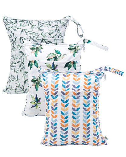 Wet Dry Bags 3 Pack, Waterproof Reusable Travel Bags for Swimsuits, Baby Cloth Diapers, Beach, Pool, Gym Bag & Wet Clothes with 2 Pockets L-BWG - Colors B