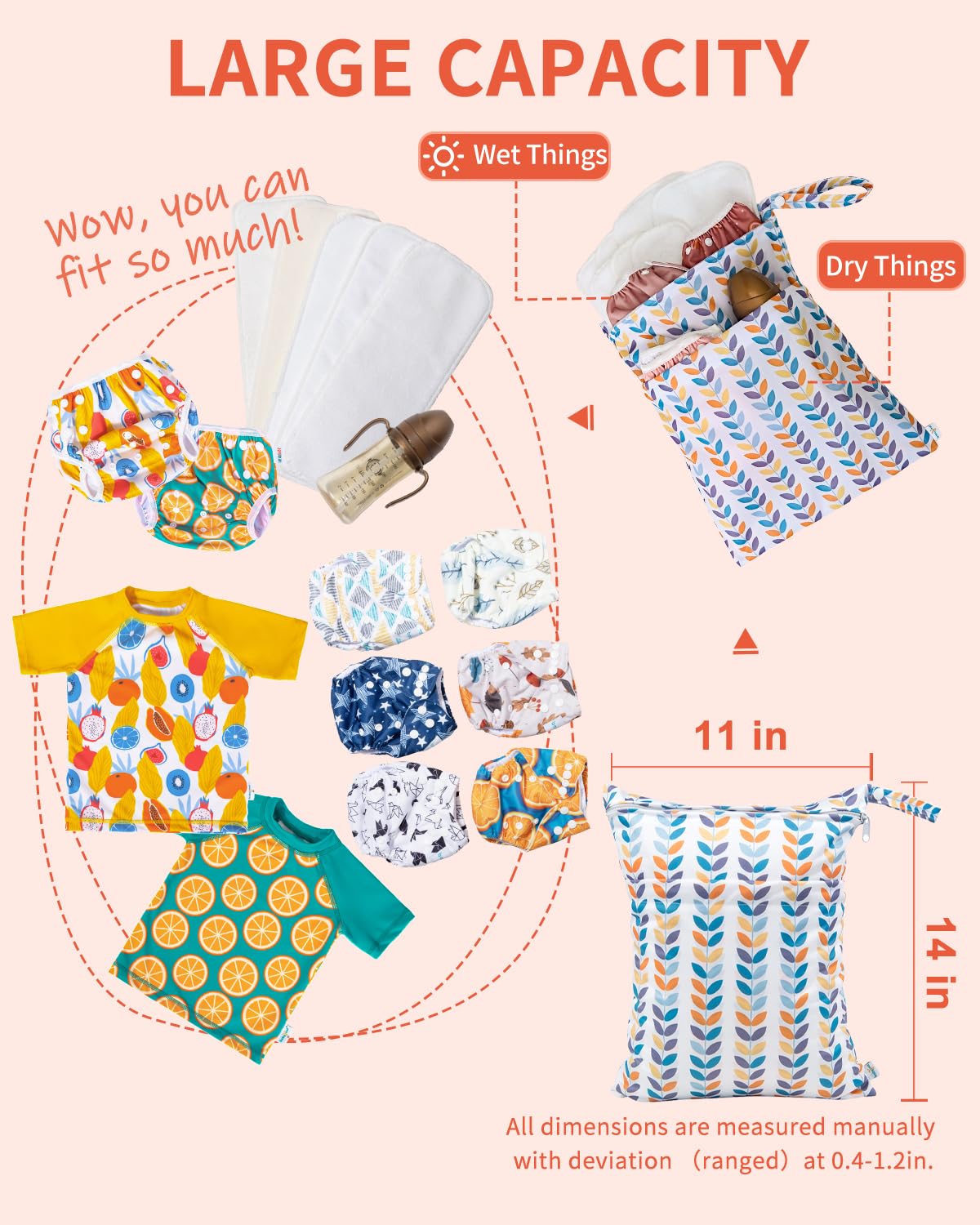 Wet Dry Bags 3 Pack, Waterproof Reusable Travel Bags for Swimsuits, Baby Cloth Diapers, Beach, Pool, Gym Bag & Wet Clothes with 2 Pockets L-BWG - Colors B