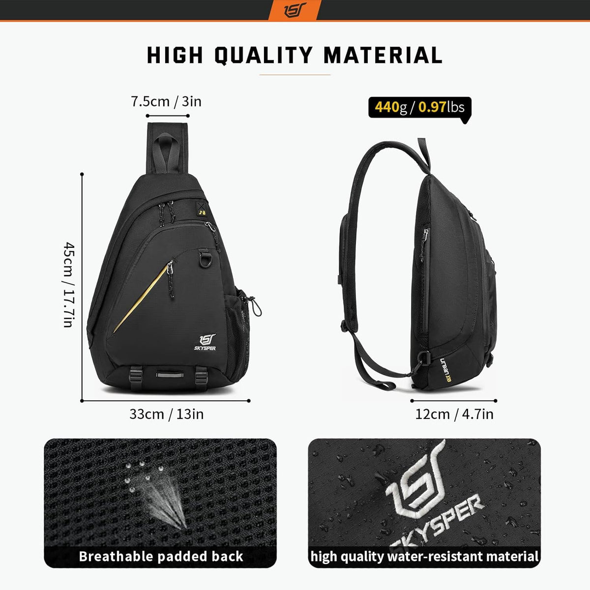 Sling Laptop Bag (Up to 13 Inch) - 18L Crossbody Sling Backpack Travel Shoulder Bag Hiking Daypack for Men Women(Black)