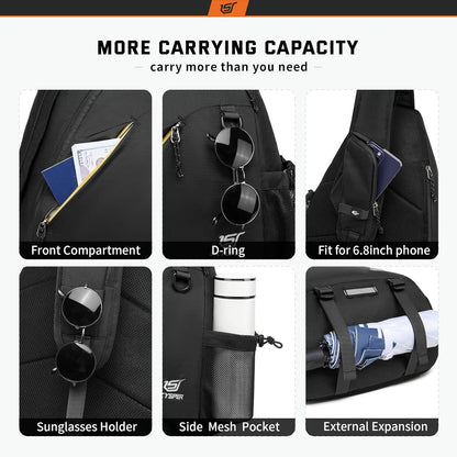 Sling Laptop Bag (Up to 13 Inch) - 18L Crossbody Sling Backpack Travel Shoulder Bag Hiking Daypack for Men Women(Black)