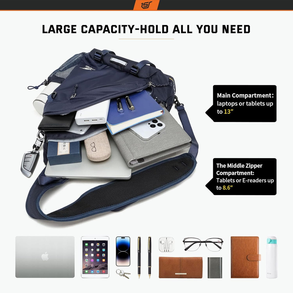 Sling Laptop Bag (Up to 13 Inch) - 18L Crossbody Sling Backpack Travel Shoulder Bag Hiking Daypack for Men Women(Black)