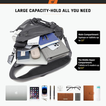 Sling Laptop Bag (Up to 13 Inch) - 18L Crossbody Sling Backpack Travel Shoulder Bag Hiking Daypack for Men Women(Black)