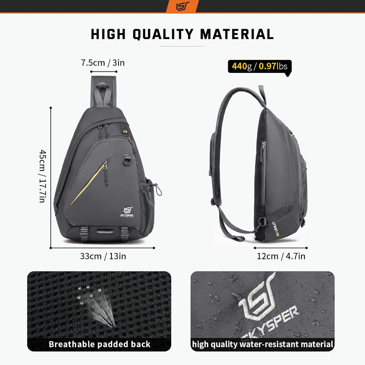 Sling Laptop Bag (Up to 13 Inch) - 18L Crossbody Sling Backpack Travel Shoulder Bag Hiking Daypack for Men Women(Black)