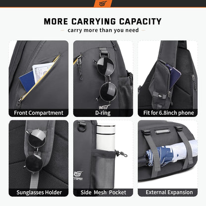 Sling Laptop Bag (Up to 13 Inch) - 18L Crossbody Sling Backpack Travel Shoulder Bag Hiking Daypack for Men Women(Black)