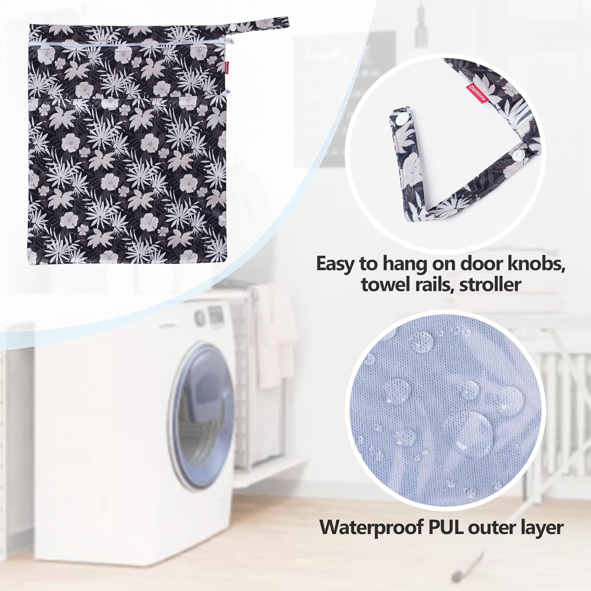 3 PCS Travel Laundry Bag, Reusable Wet Dry Bag, Washable Dirty Clothes Bag Bathing Suit Workout Bag for Gym Swimming Yoga Laundry Wet Clothes, Coffee Flowers