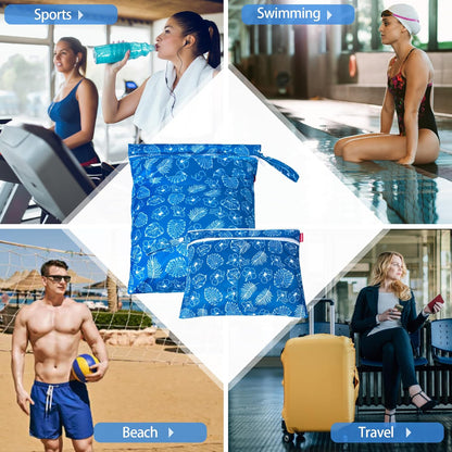 3 PCS Travel Laundry Bag, Reusable Wet Dry Bag, Washable Dirty Clothes Bag Bathing Suit Workout Bag for Gym Swimming Yoga Laundry Wet Clothes, Coffee Flowers