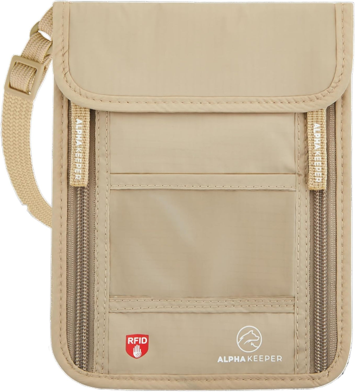 Neck Wallet, Travel Pouch For Passport Holder And Documents, RFID Blocking, Beige, Unisex Adult, Travelers, Adults