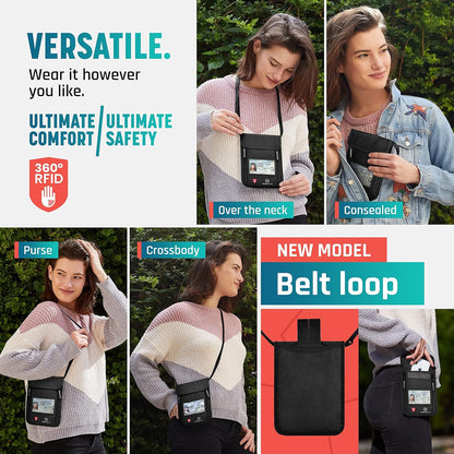Neck Wallet, Travel Pouch For Passport Holder And Documents, RFID Blocking, Beige, Unisex Adult, Travelers, Adults