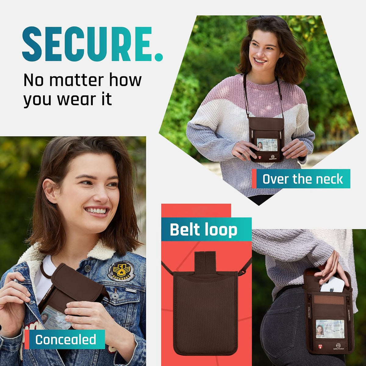 Neck Wallet, Travel Pouch For Passport Holder And Documents, RFID Blocking, Beige, Unisex Adult, Travelers, Adults
