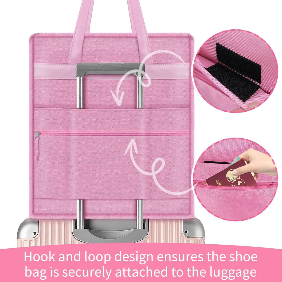 Shoe Bags for Travel with Handle, Waterproof Large-Capacity Family Travel Shoe Bag Organizer for Multiple Shoes, Shoe Travel Bags for Packing, Suitable for Luggage Handle (pink)