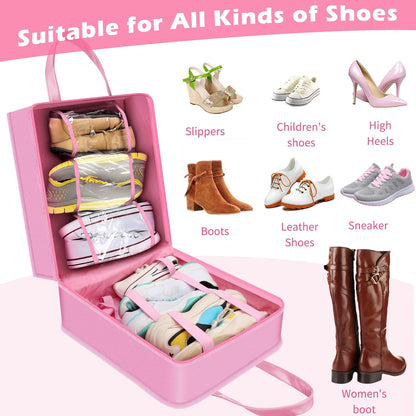 Shoe Bags for Travel with Handle, Waterproof Large-Capacity Family Travel Shoe Bag Organizer for Multiple Shoes, Shoe Travel Bags for Packing, Suitable for Luggage Handle (pink)
