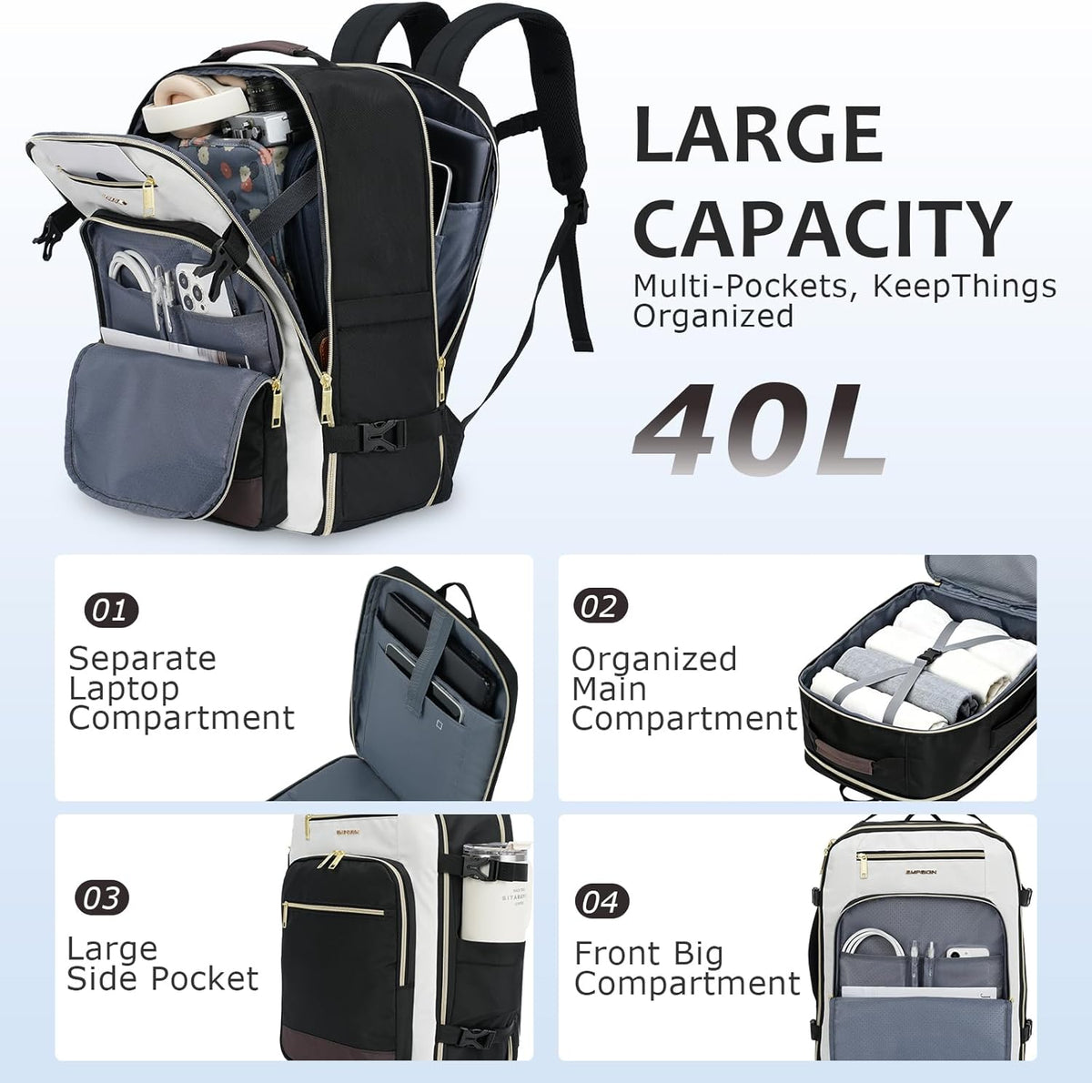 40L Travel Backpack for Women & Men, Airline Approved Carry On Backpack, TSA Personal Item Bag Waterproof, Overnight Weekender Essentials Backpacks for Business fits 17" Laptop, Dusty Pink